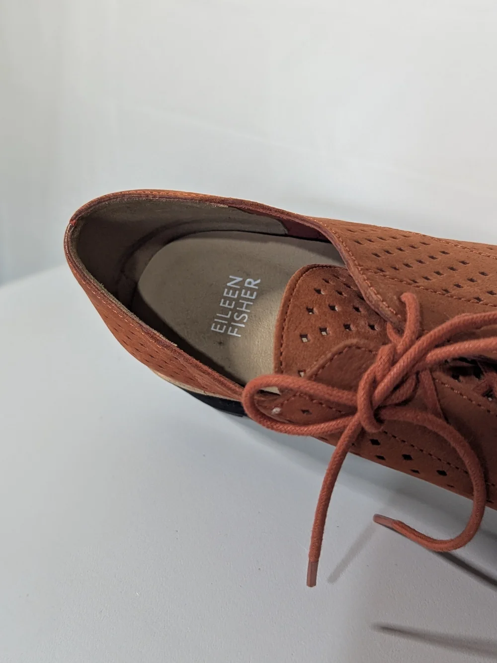 Eileen Fisher Perforated Leather Platform Oxfords Women’s Size 9 Cognac Lace Up